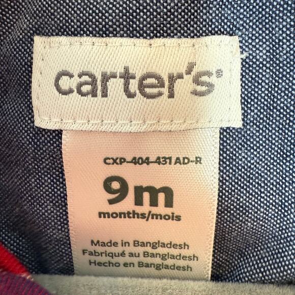 Carter's Baby Boy Plaid Button Down Shirt One Piece Set Red Blue Size 9 Months - Picture 6 of 13